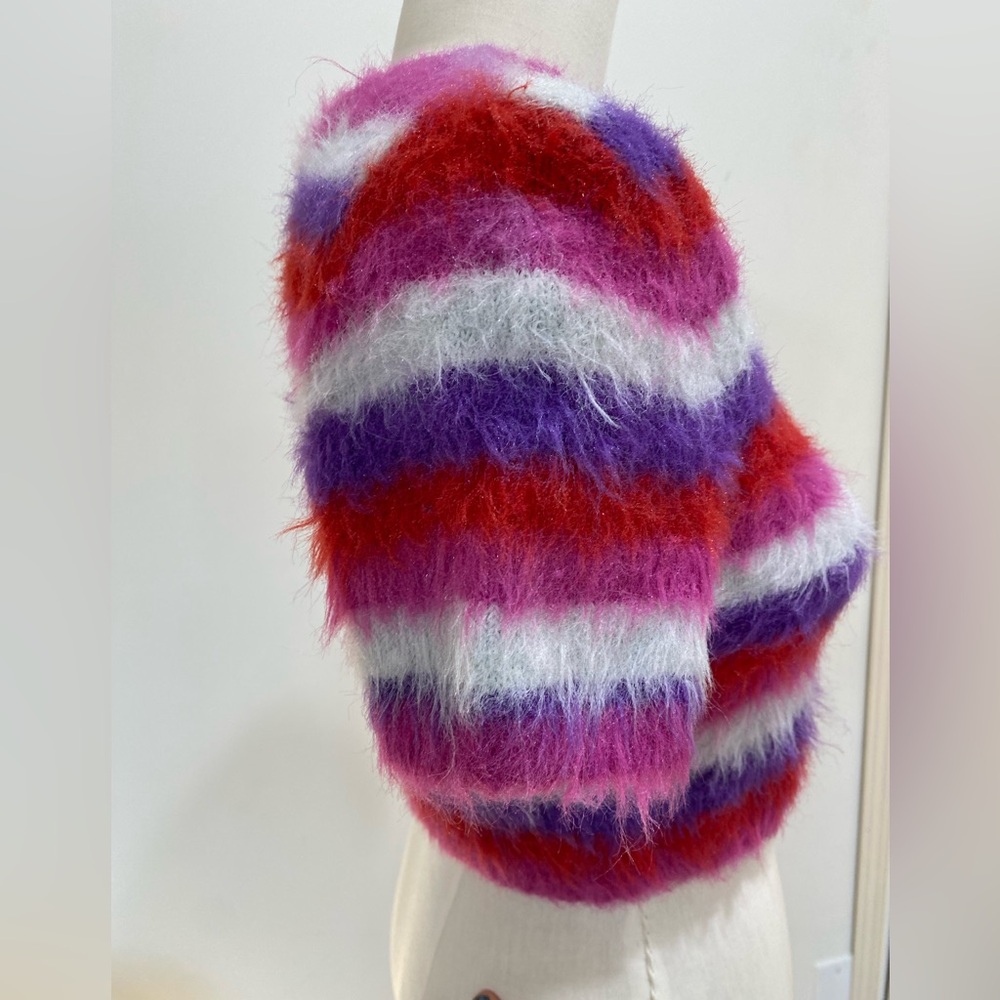 Urban Outfitters Kimchi Blue Fuzzy Striped Crop Top Size Large - Picture 6 of 9